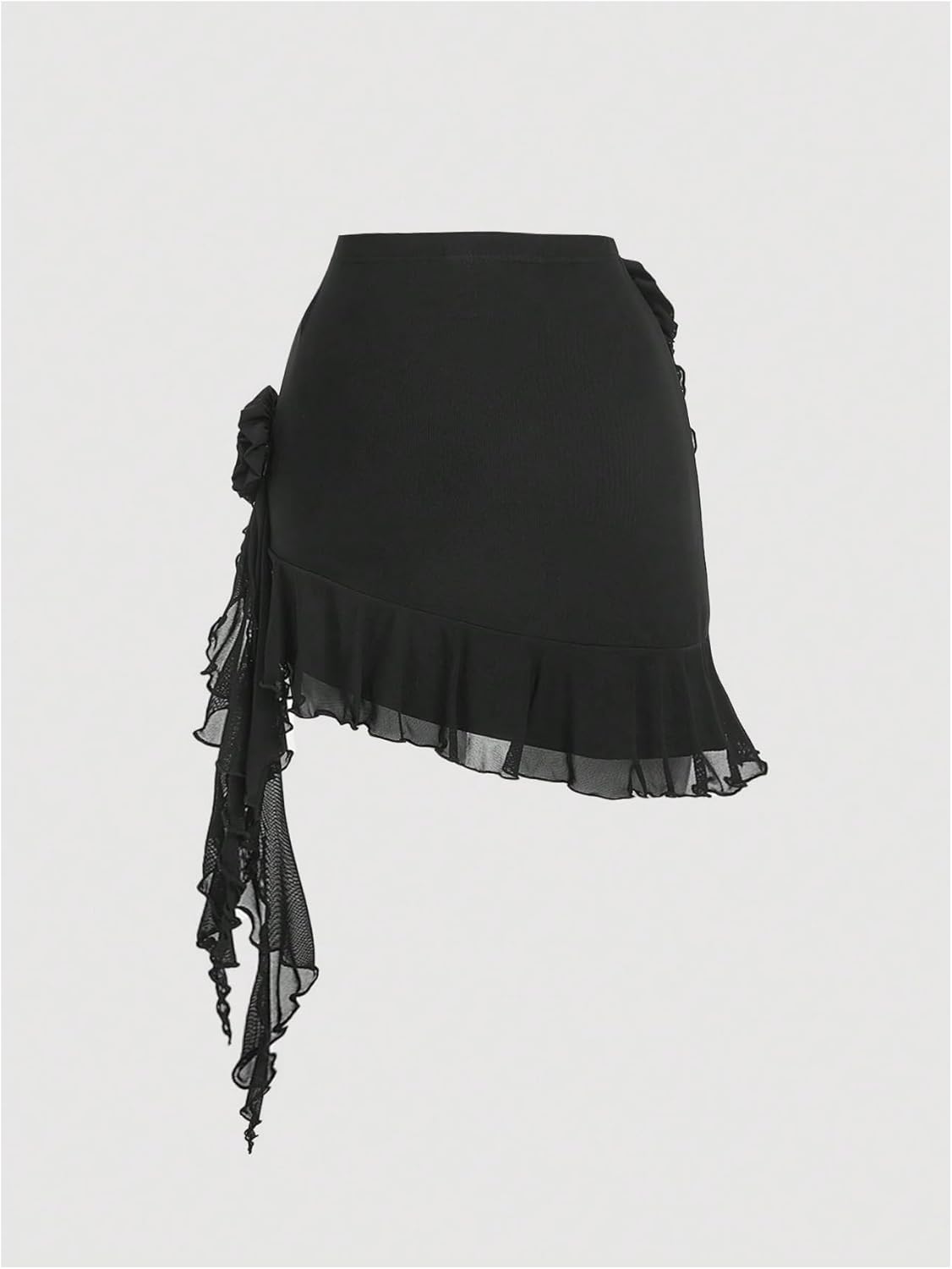 Women's 3D Floral Tiered Layer Mesh mini Skirt Coquette Ruffle Hem Bodycon Short Skirts