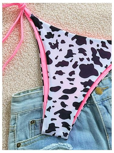 Women's 2 Piece Leopard Bikini Set Cheetah Thong Bikini Sexy String High Cut Bathing Suit Cheeky Triangle Swimsuit
