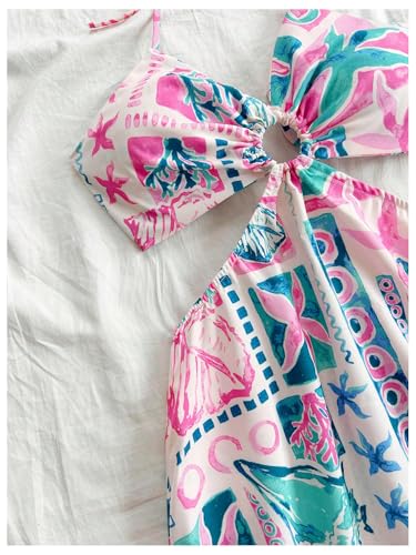 Women's Floral Halter Neck Vacation Dress Sleeveless Cut Out Boho Cami Dress