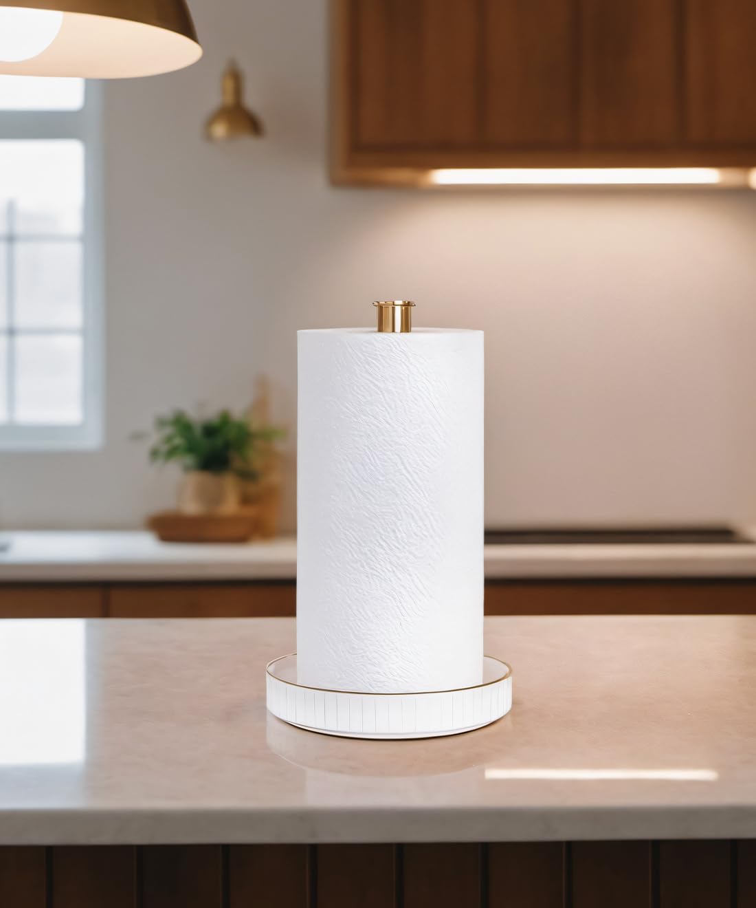 Stable Elegant and Durable Kitchen Roll Stand Paper Towel Holder Countertop, Ceramic Base