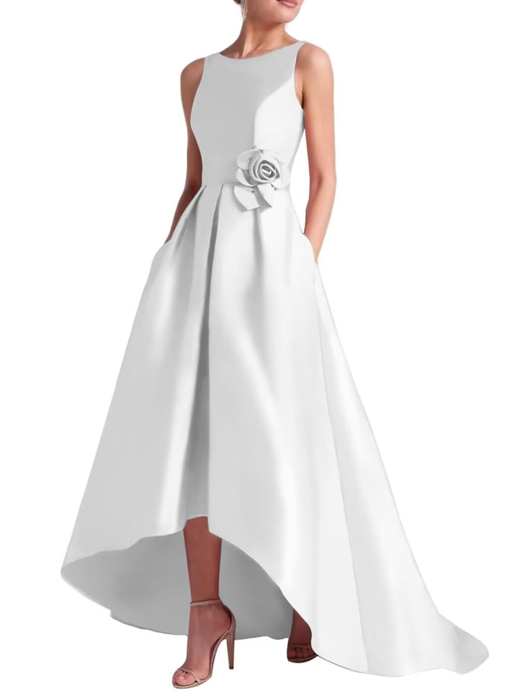 Women's 3D Flower Satin Mother of The Bride Dresses Hi-Low Formal Evening Party Gown