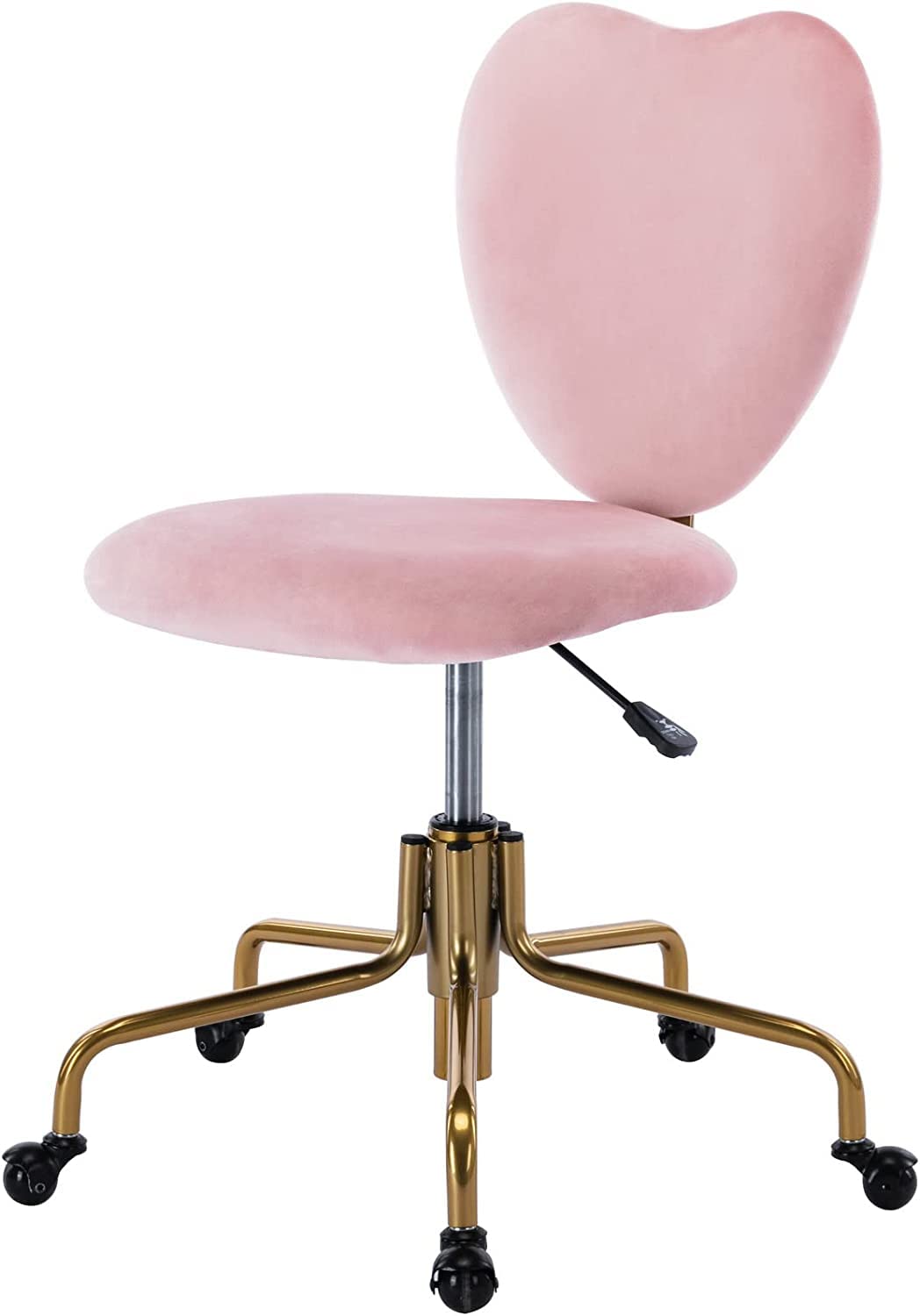 Coquette Adjustable Swivel Desk Chair with Wheels, Pink Upholstered Velvet Office Vanity Task Chair with Heart Back
