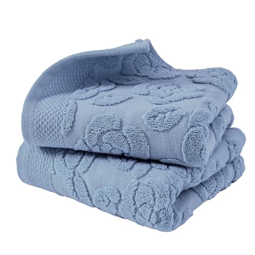 Rose Hand Towel Set of 2 Super Soft 100% Cotton Embossed Floral Pattern Highly Absorbent Decorative Bath Hand Towels for Bathroom 13x 29 Inch