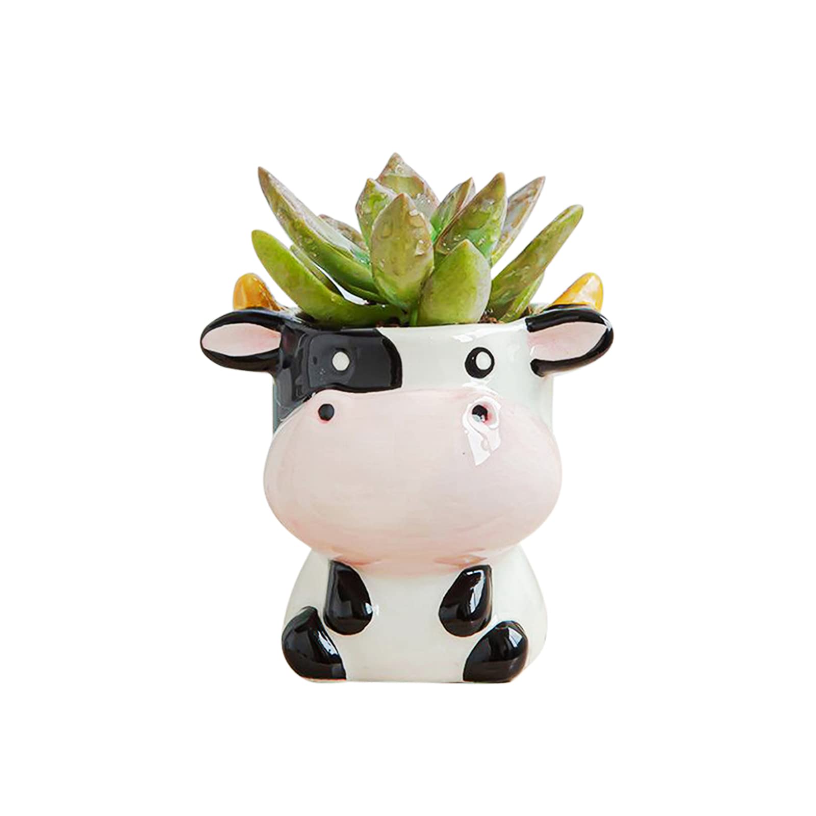 Cute Animal Ceramics Planter Small Succulent Pot Cartoon Shaped Plant Pot for Mini Plants Flower Cactus, Smooth Shiny Ceramic - Plants Not Included