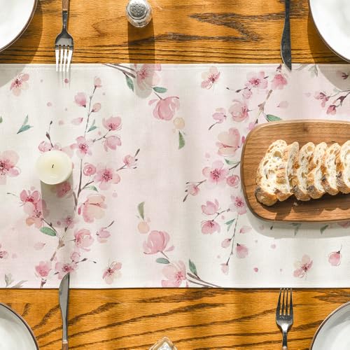 Floral Cherry Blossoms Branches Summer Table Runner