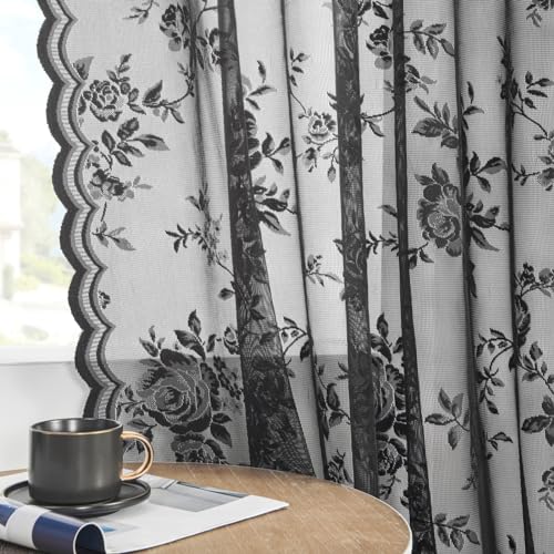 Lace Curtains 2 Panels Set Victorian Floral Sheer Curtains for Living Room Bedroom Girls Room Rod Pocket Light Filtering Romantic French Drapes Window Decor