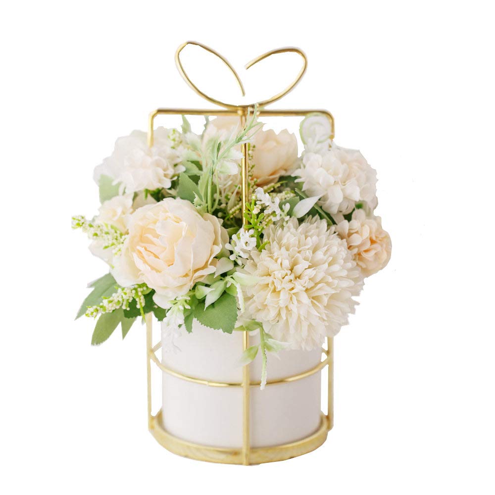 Fake Artificial Flowers in Vase Faux Peony Silk Hydrangea Flower Centerpieces Décor