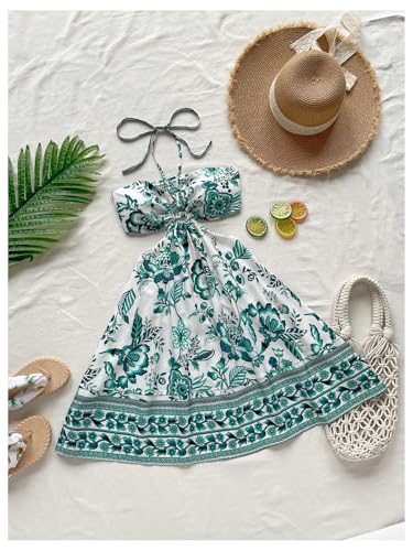 Women's Floral Halter Neck Vacation Dress Sleeveless Cut Out Boho Cami Dress