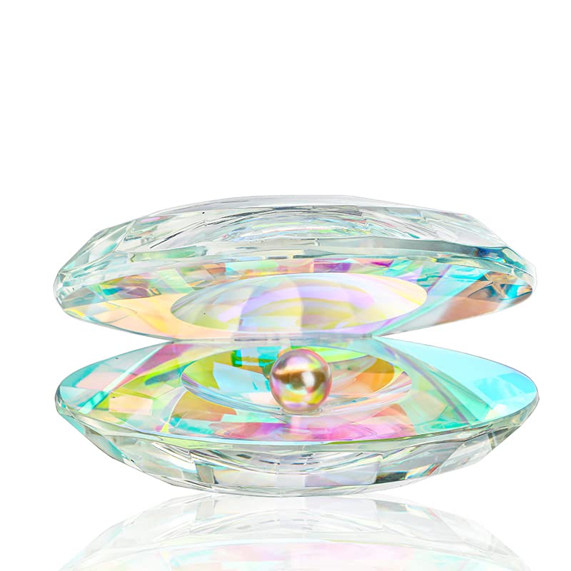 Colorful Crystal Seashell Figurine Collectible,Glass Shell Figurine with Pearl for Table Decor