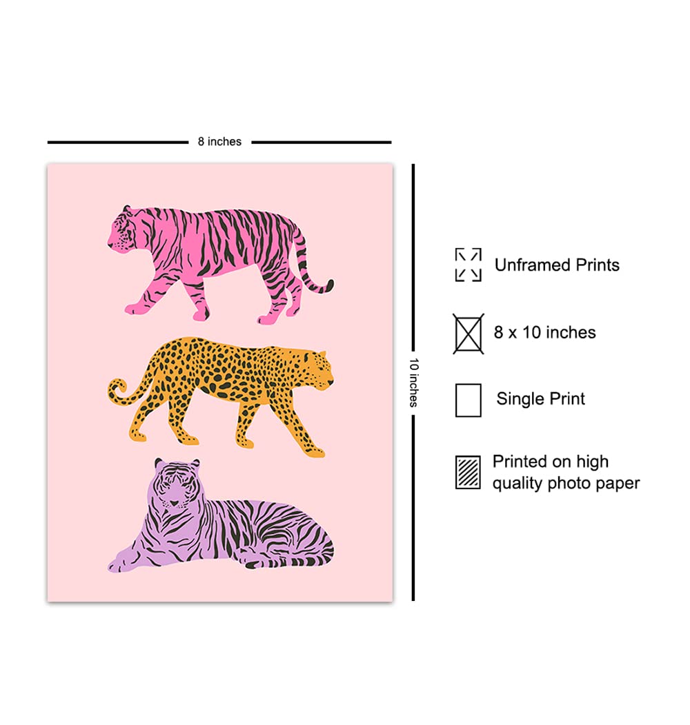 UNFRAMED Aesthetic Minimalist Mid-century Modern Cheetah Print Wall Art & Decor - Leopard Tiger Wall Decor - Art - Pink Preppy Room Decor Poster - 8x10