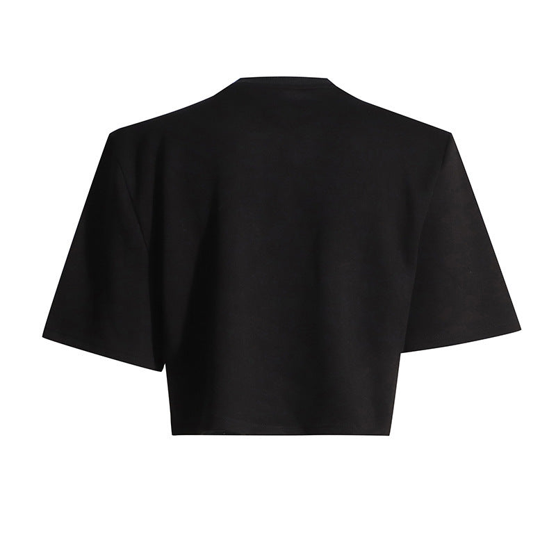 Simple Rhinestone Bow Short Sleeve T-shirt For Women