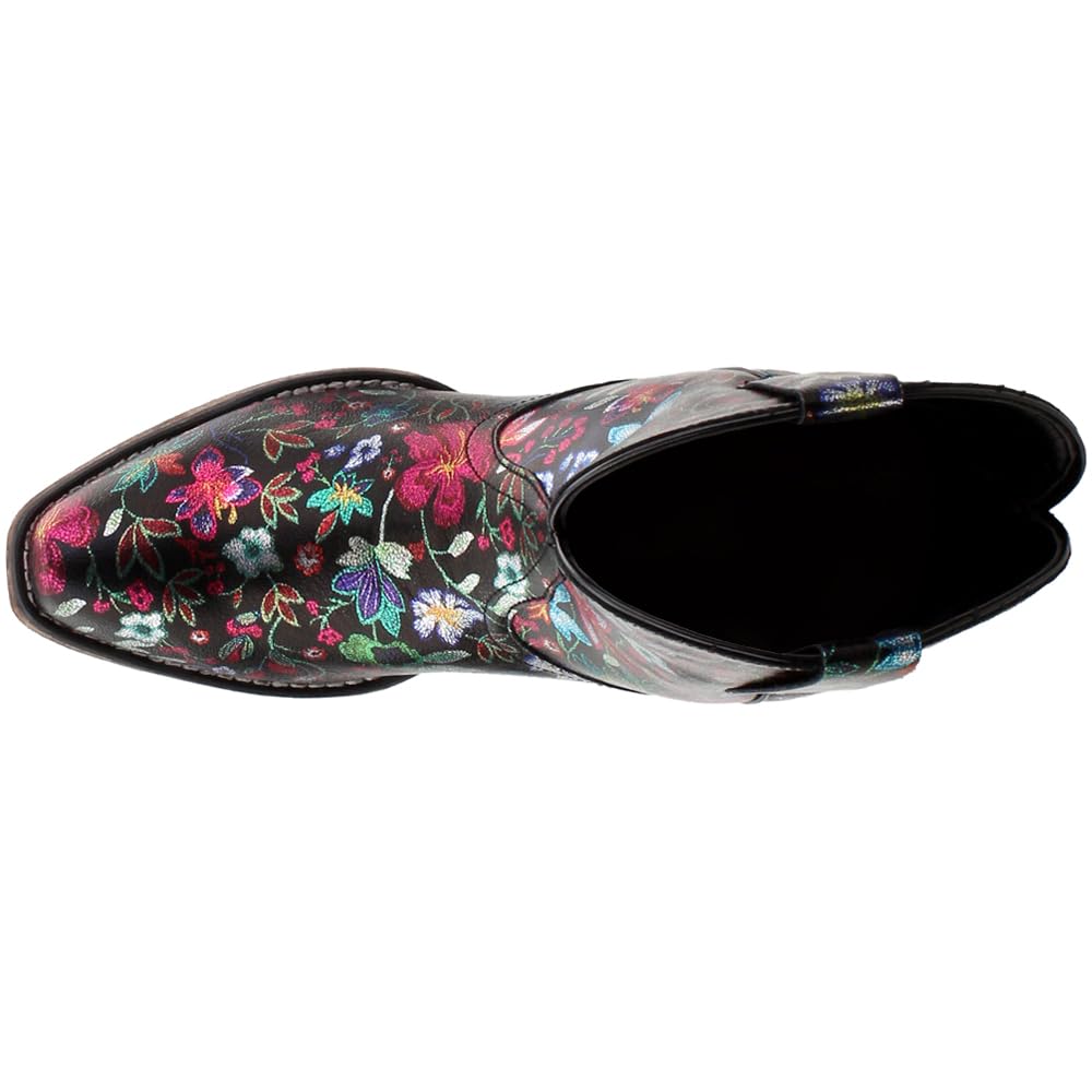 Womens Ingrid Floral Metallic Snip Toe Casual Boots Ankle Low Heel 1-2"