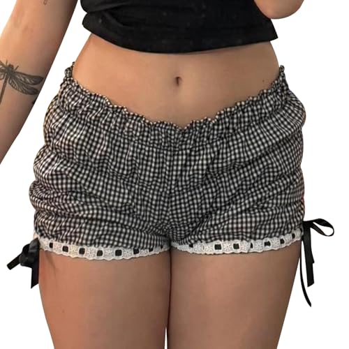 Women Y2k Ruffle Bloomer Shorts Slim Fit Sexy Smocked Lolita Short Pants Pj Lounge Boxers Micro Shorts Bottoms