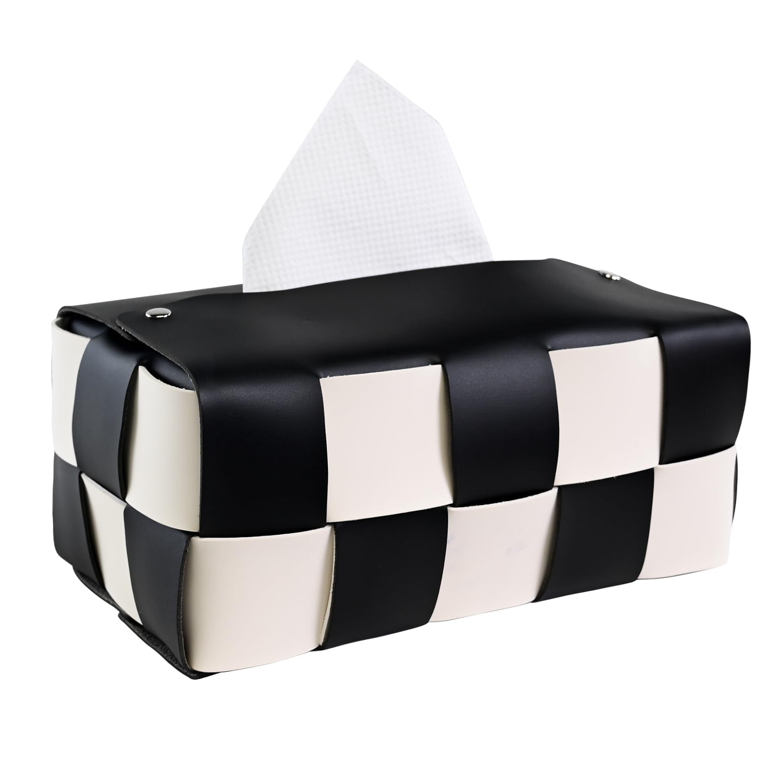 PU Leather Tissue Box Holder with Metal Buckle, Checkered Tissue Box, Decorative Organizer