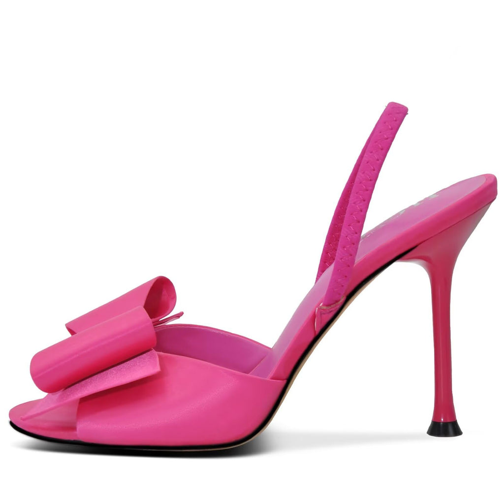 Satin High Heels Slingback Open Toe Mules Sandals Bow Stiletto Sexy Heels Comfortable Party Shoes