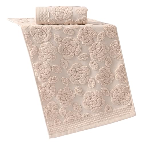 Rose Hand Towel Set of 2 Super Soft 100% Cotton Embossed Floral Pattern Highly Absorbent Decorative Bath Hand Towels for Bathroom 13x 29 Inch