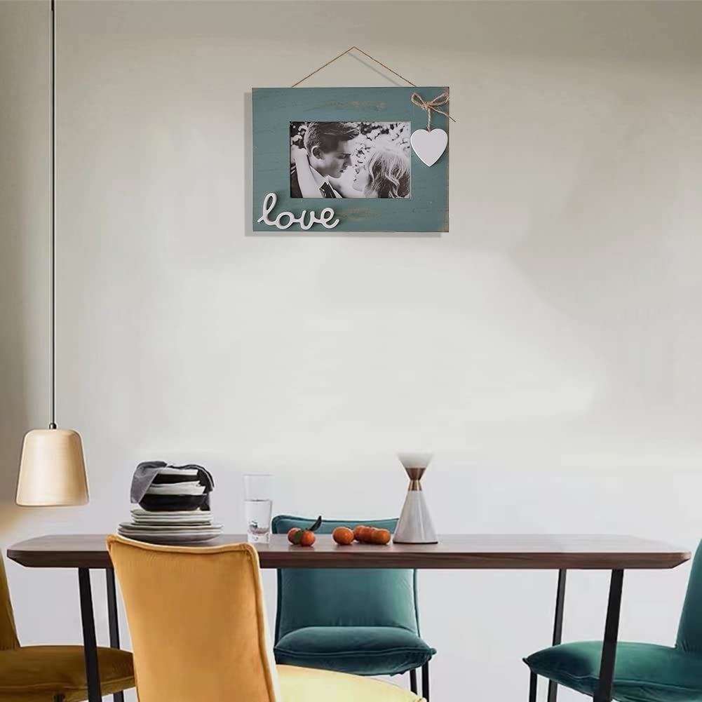 Love Picture Frame with Heart for Table Top and Wall Mounting-Distressed Wooden Photo Frame HD Glass Inside