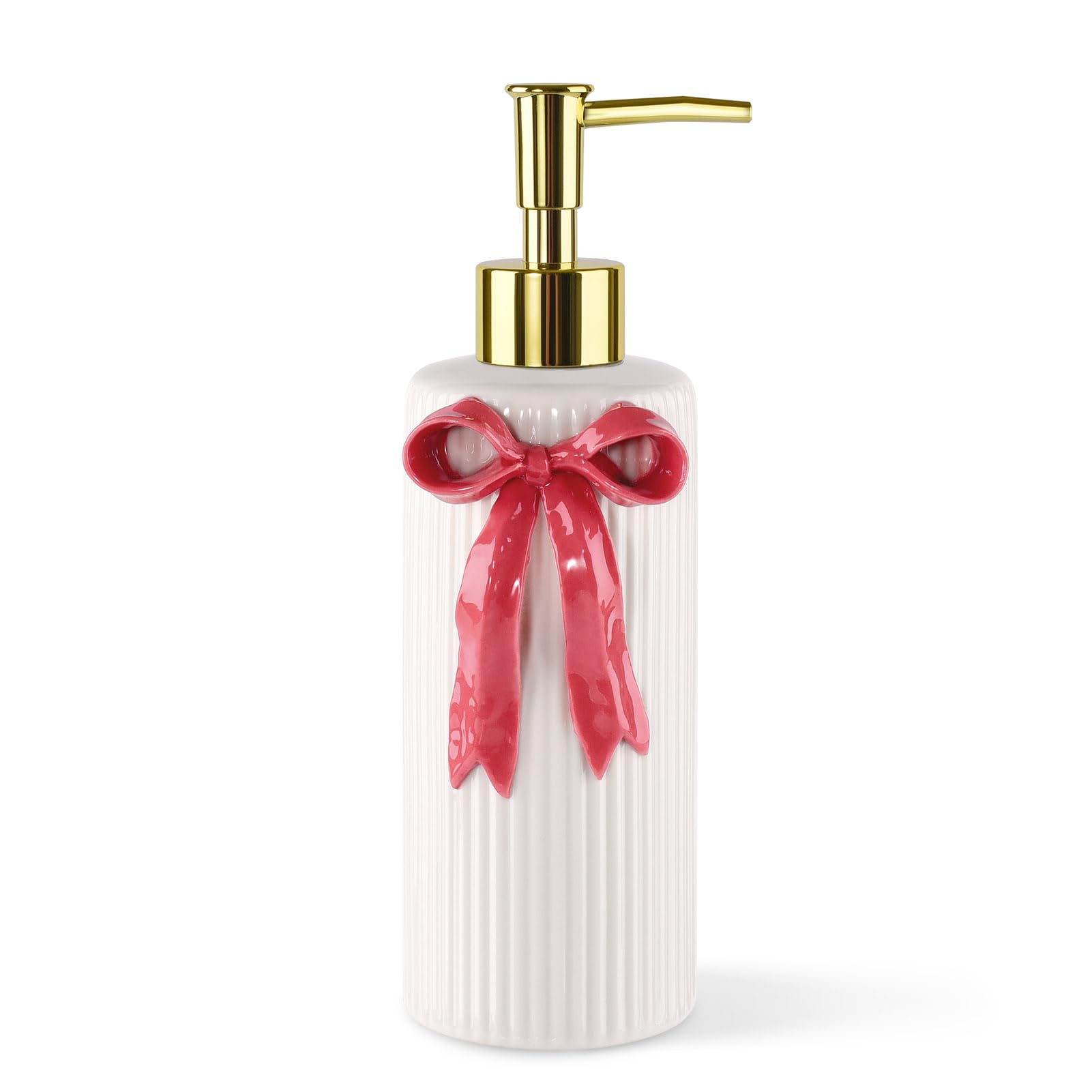 Handmade Ceramic Bow Soap Pump Dispenser Hand Lotion Liquid Dispenser Refillable for Kitchen and Bathroom Decorative