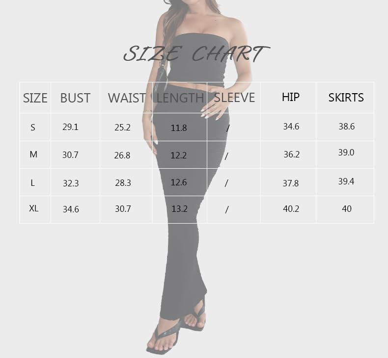 Two Piece Skirt Outfits for Women Sleeveless Tube Tops Bodycon Sexy Maxi Dress 2 Piece Summer Y2K Vacation Set