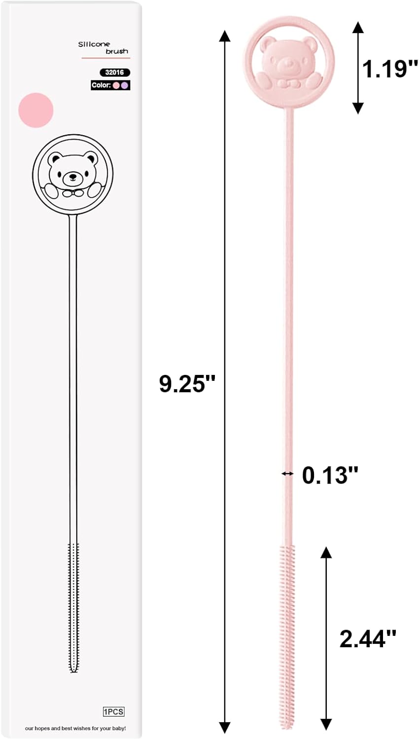 Silicone Straw Brush, Reusable Straw Cleaner Brush, 9.3inch Extra Long Silicone Fully Encased Dish Brush