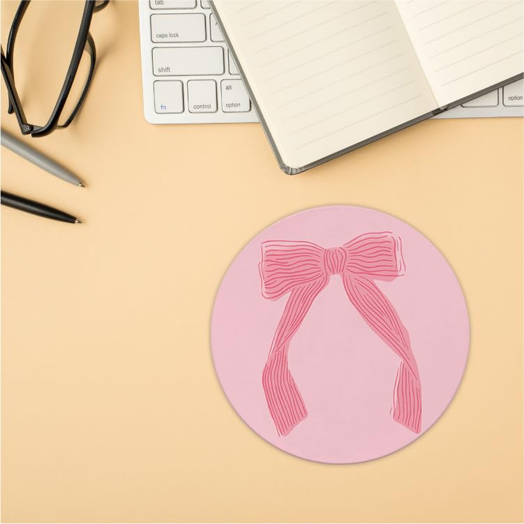 Coquette Pink Bow Mouse Pad, Non-Slip Rubber Base Mousepads for Office Desk Decor, 8.7 x 8.7 Inch