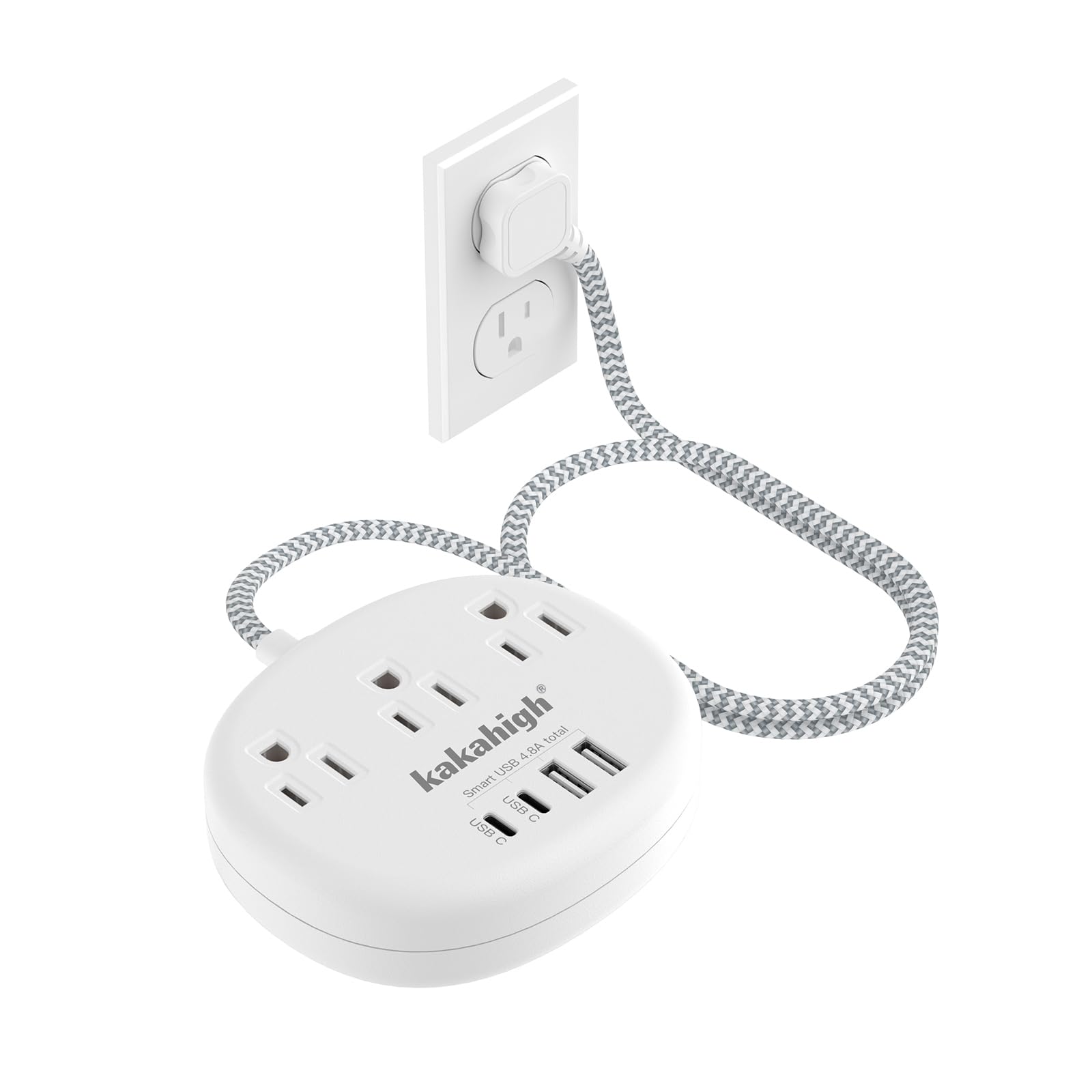 Cute Surge Protector â€?5FT Flat Extension Cord, 3 Outlets, 4 USB Ports (24W)