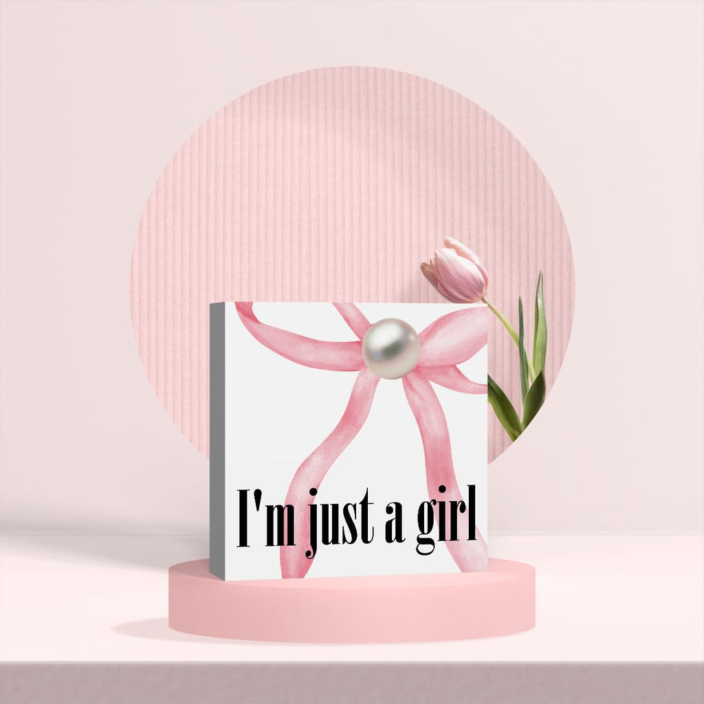 Pink Bow Coquette Room Decor - Wooden Box Sign Desk Decor