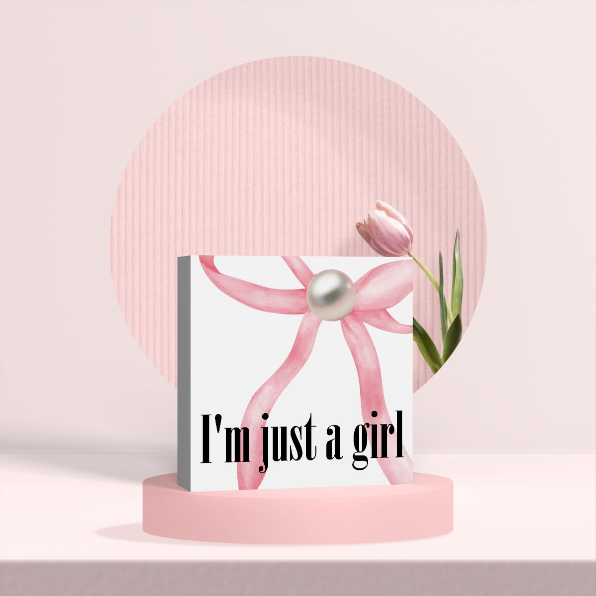 Pink Bow Coquette Room Decor - Wooden Box Sign Desk Decor