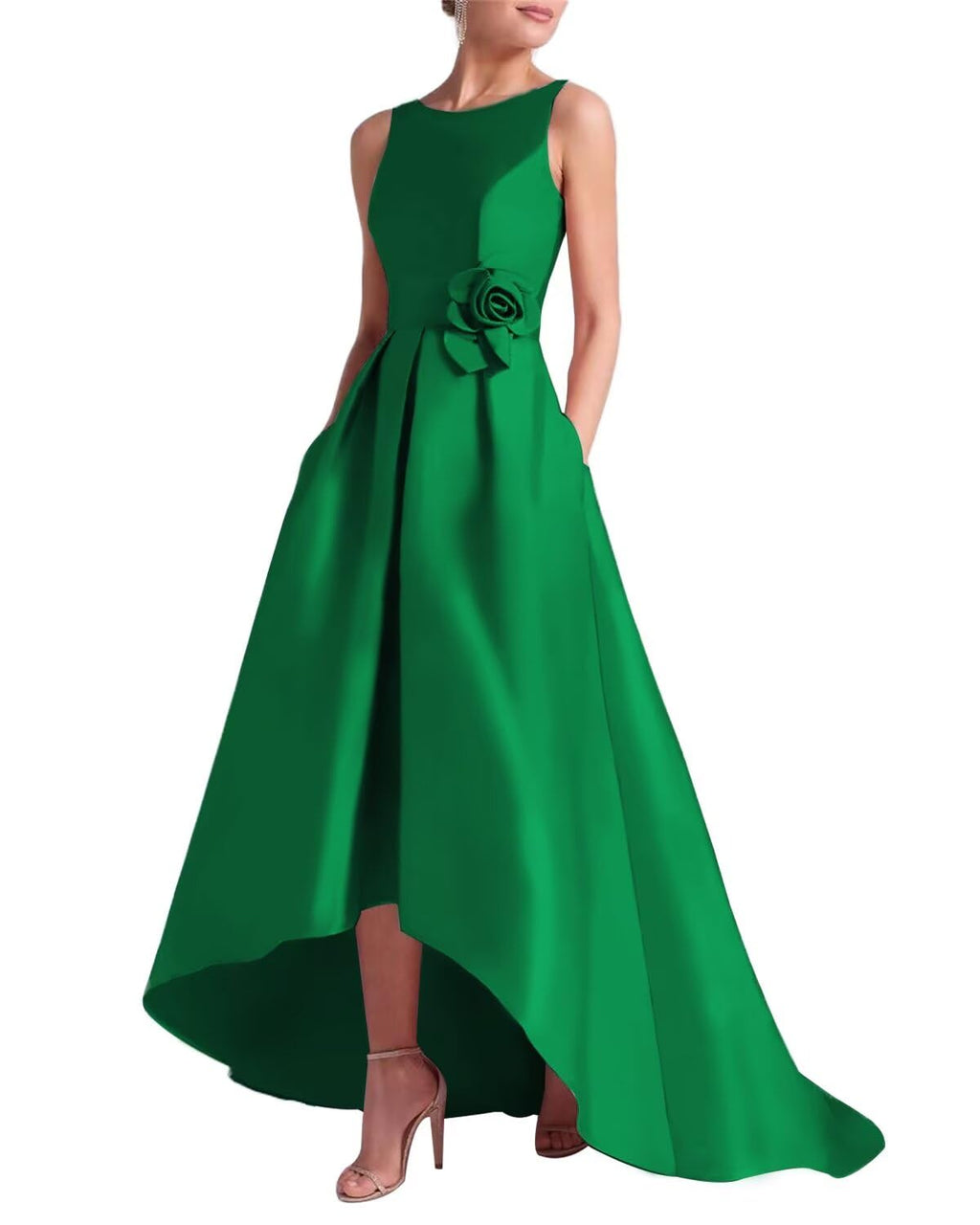 Women's 3D Flower Satin Mother of The Bride Dresses Hi-Low Formal Evening Party Gown