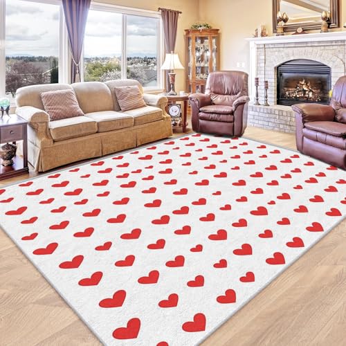 Red Heart Rug - Day Area Rug & Room Decor, Modern Carpet & Home Decor, Washable Non Slip Anti Skid Rugs