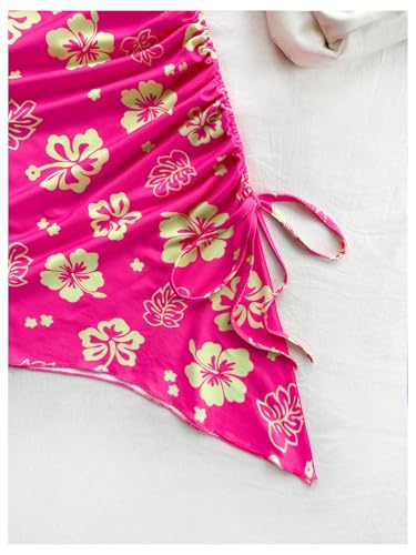 Women's Floral Print Halter Dress Sleeveless Drawstring Asymmetrical Hem Bodycon Dress