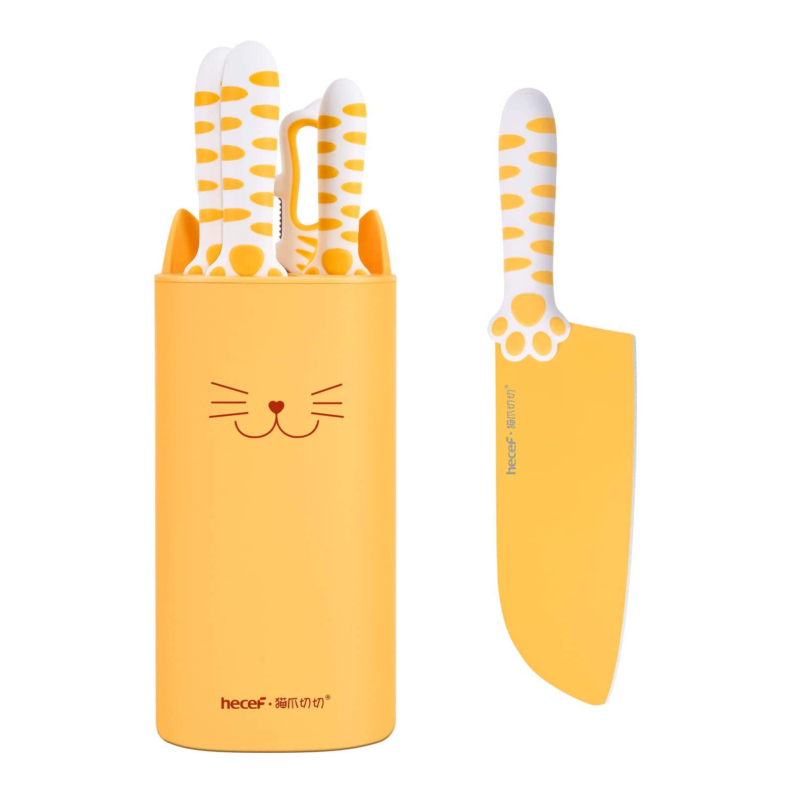 Cute Kitchen Knife Set, Dishwasher Safe, 5-piece Non-Stcik Knives Set with Detachable Block and Scissors,Sharp for Chopping, Slicing, Dicing and Cutting
