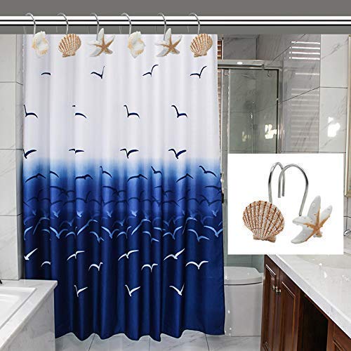 Seashell Shower Curtain Hooks, 12PCS Anti Rust Decorative Resin Hooks for Bathroom