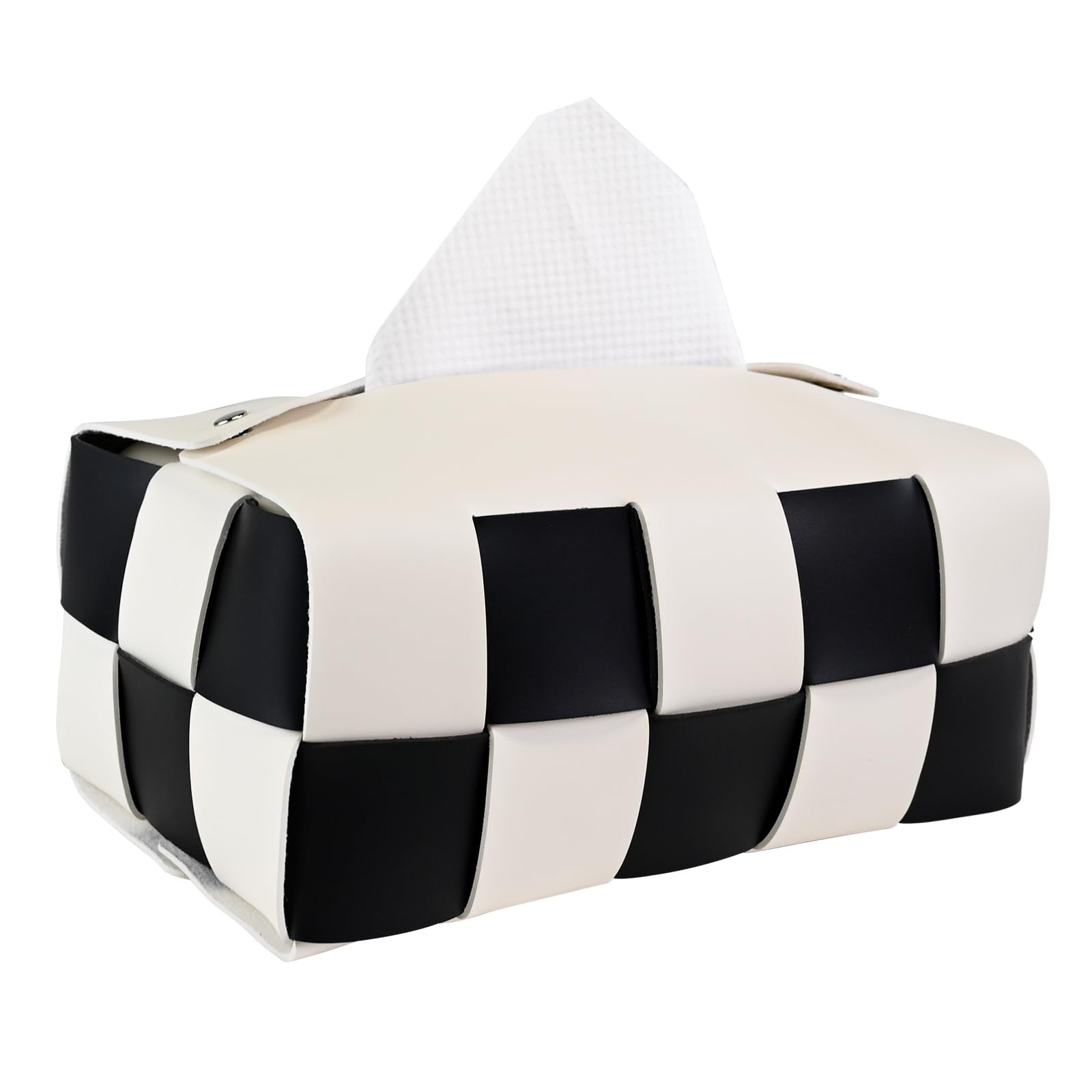 PU Leather Tissue Box Holder with Metal Buckle, Checkered Tissue Box, Decorative Organizer