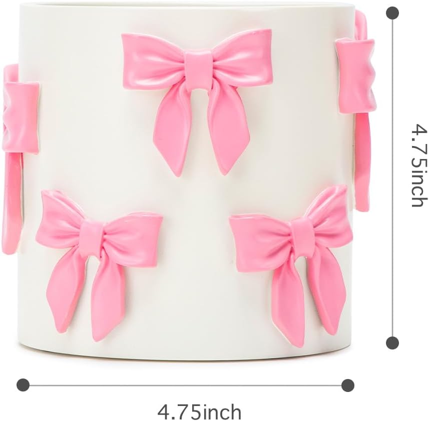 Pink Bow Planter - Coquette Bow Room Decorative Cute Flower Pot with Drainage Hole, Resin Planters for Indoor Plants, Girly Gardening Pot for Home Aesthetic