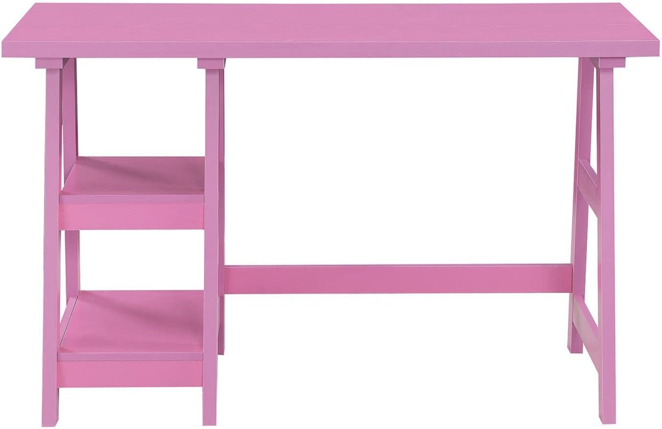 Pink Trestle Desk With Shelves, 47"