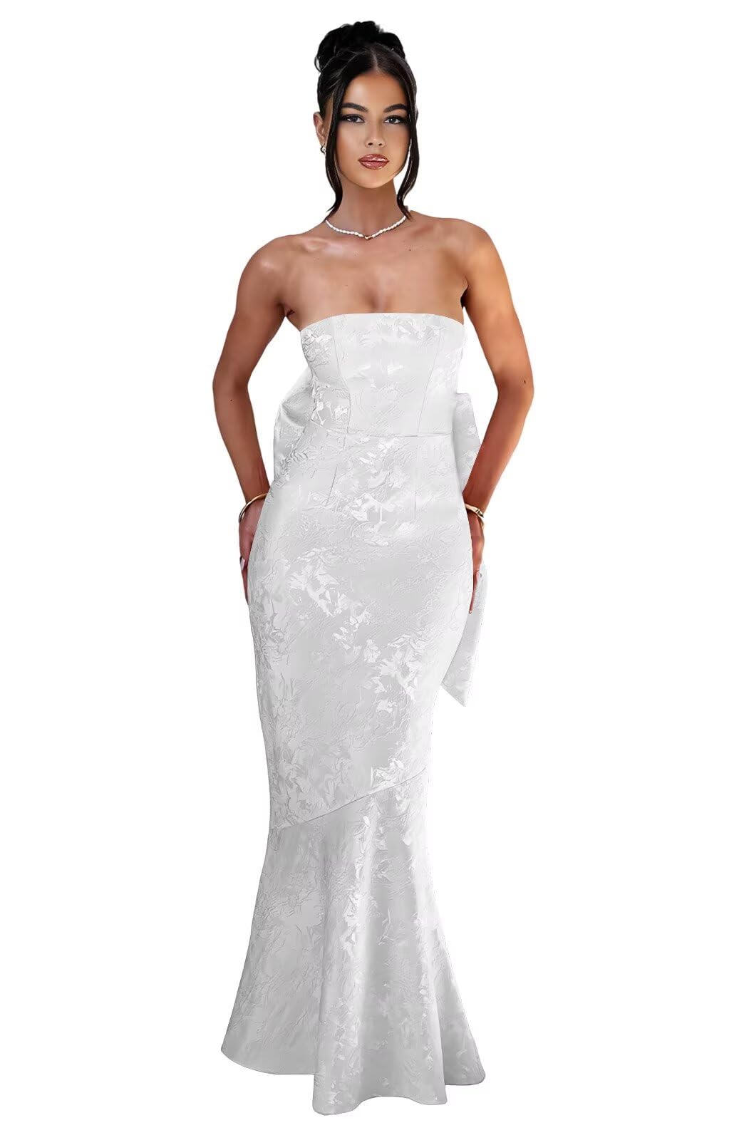 Strapless with Bow 3D Flower Mermaid Long Ball Gown Formal Dress