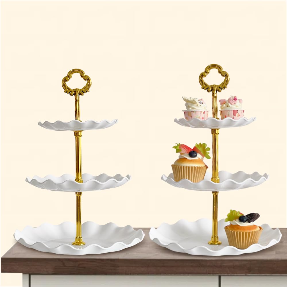 Pack 2 of 3 Tier Cupcake Stand, Small Pink Plastic Tiered Serving Stand, Dessert Tray
