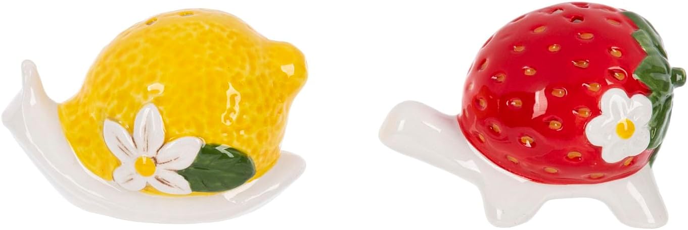 Fruit Salt and Pepper Shaker 2.25 x 2.75 Inch Ceramic Strawberry and Lemon Assorted Set of 2
