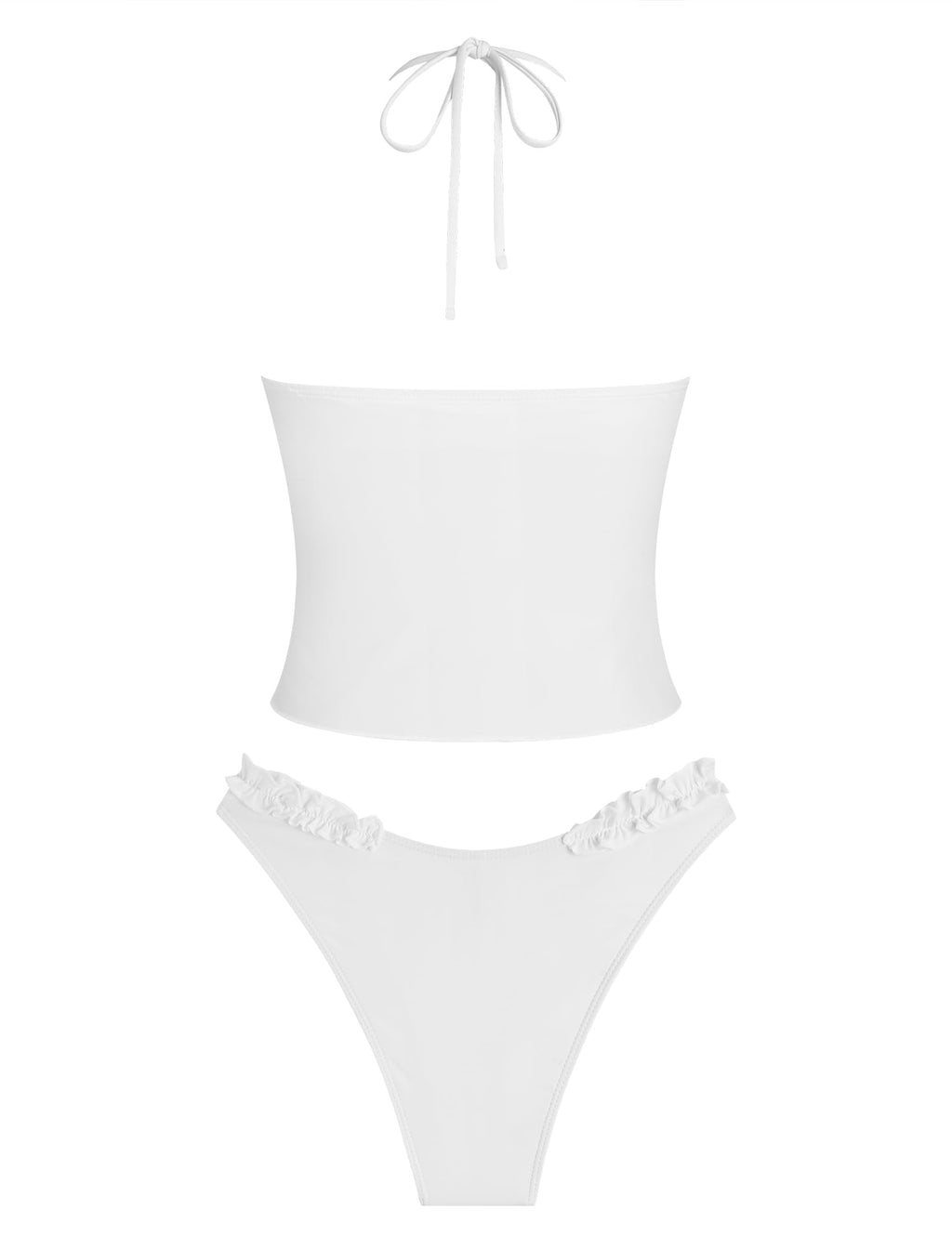 Tankini Swimsuits for Women Smocked Ruffles Tie Front Bowknot Textured High Cut Tanga Tankini Set