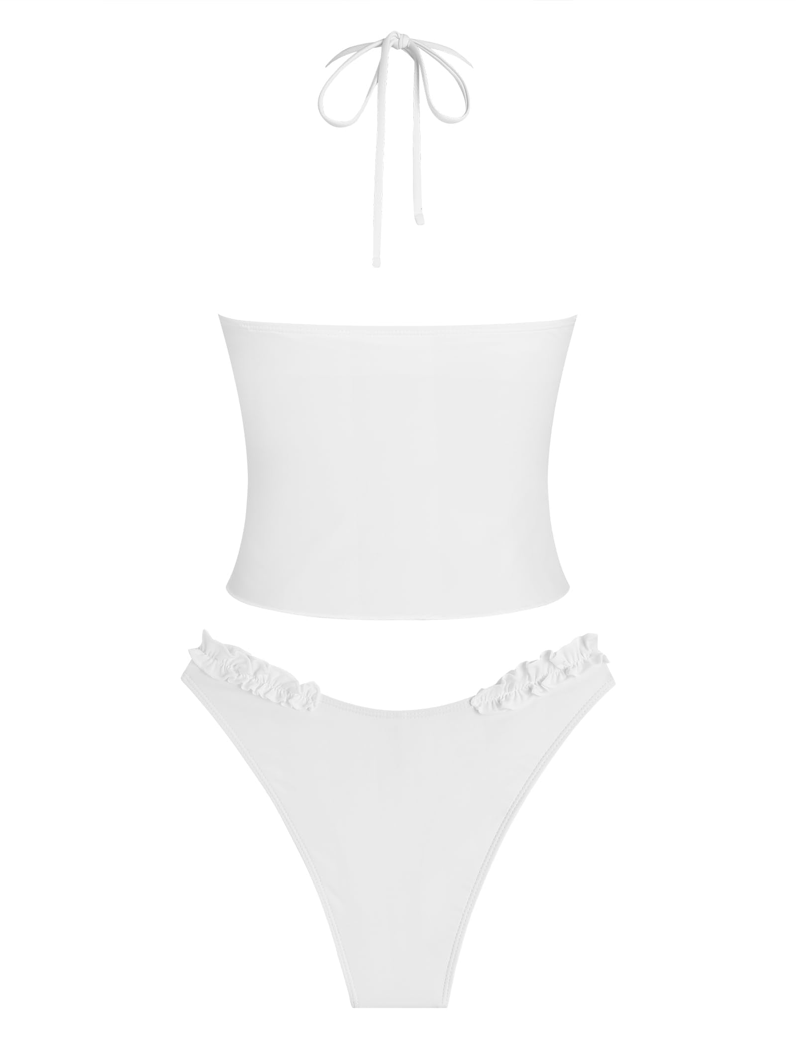 Tankini Swimsuits for Women Smocked Ruffles Tie Front Bowknot Textured High Cut Tanga Tankini Set