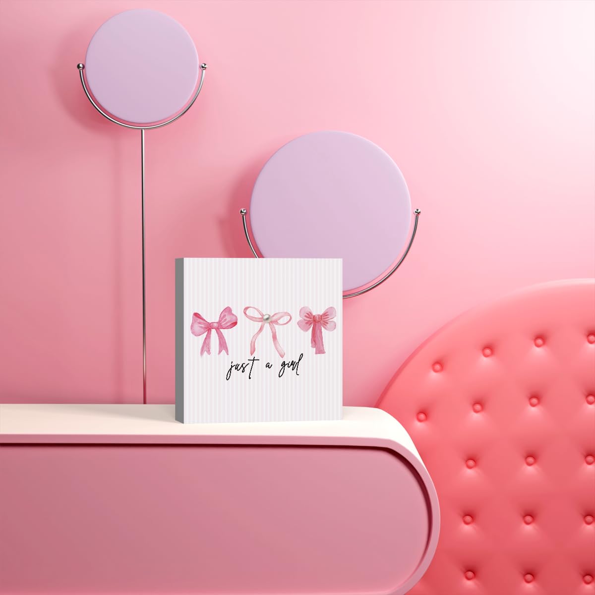 Pink Bow Coquette Room Decor - Wooden Box Sign Desk Decor