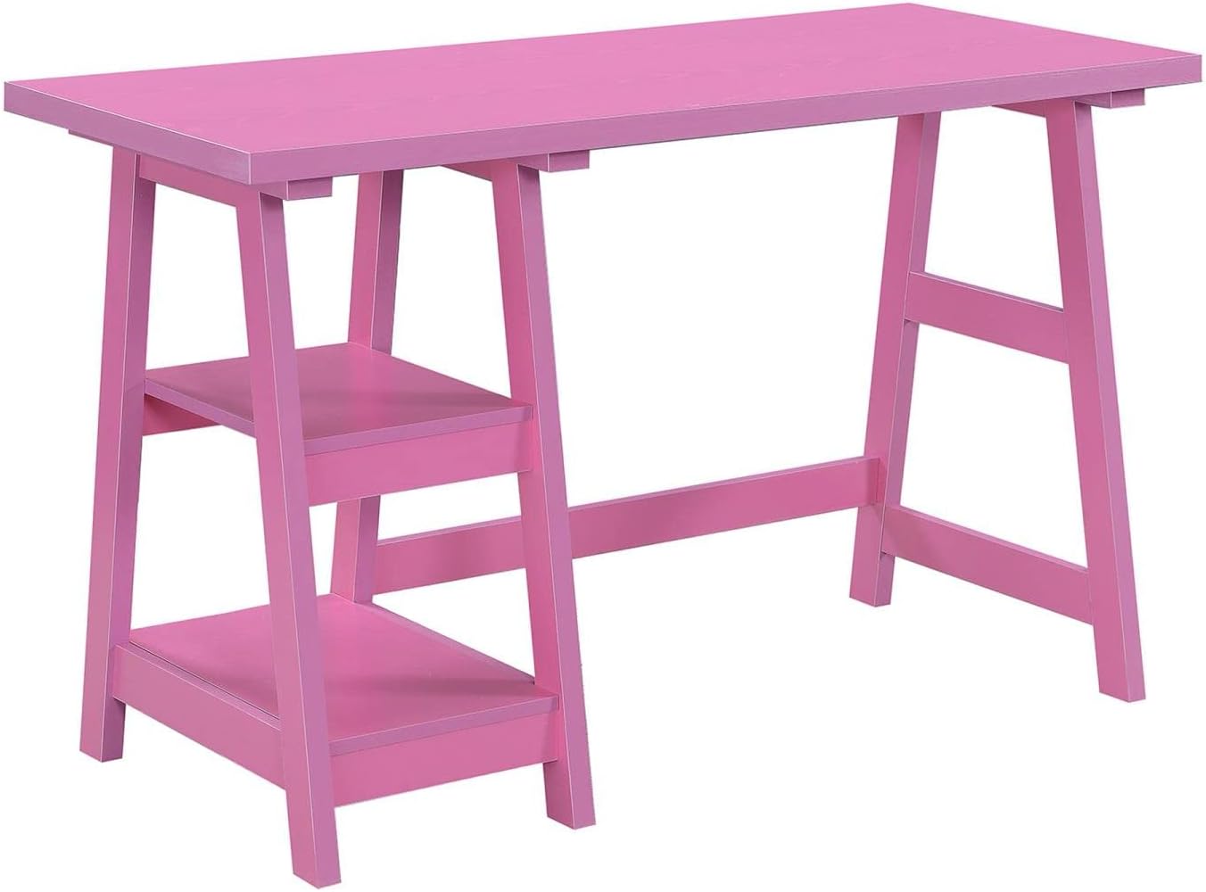 Pink Trestle Desk With Shelves, 47"