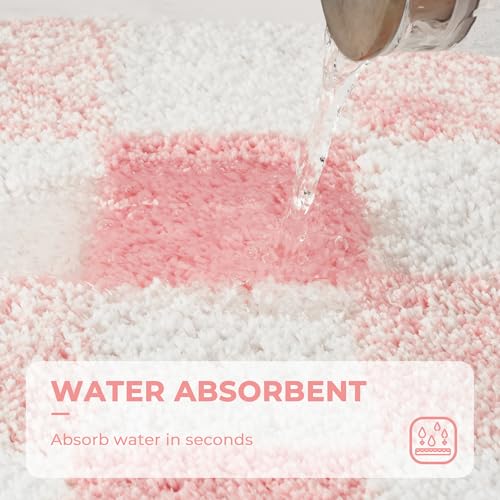 Checkered Bathroom Rugs, Fluffy Rug, Absorbent Microfiber Ultra Soft Bath Mat Washable, Non-Slip Bath Mats for Bathroom, Cute Floor Mat