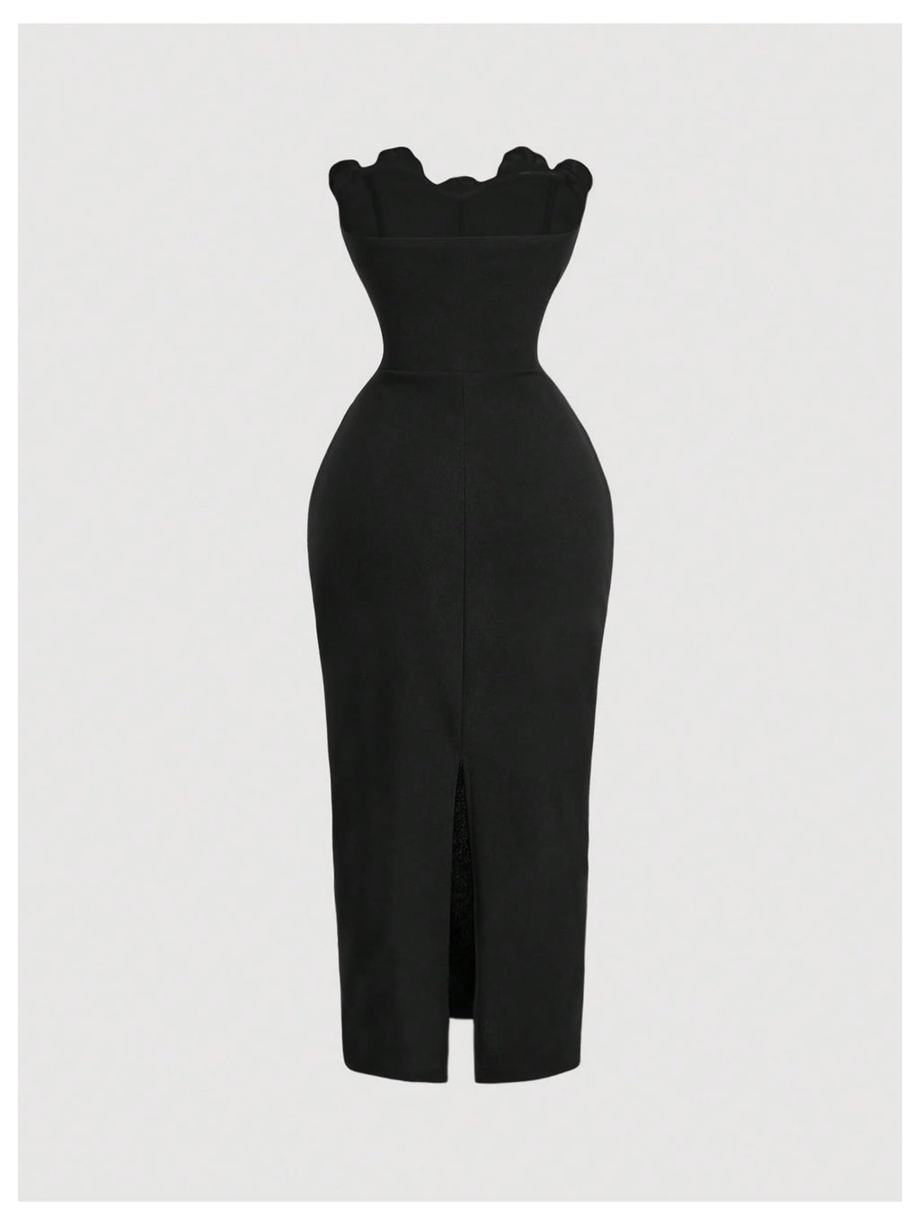 Women's 3D Flower Strapless Midi Dress Ruched Split Corset Bodycon Dresses