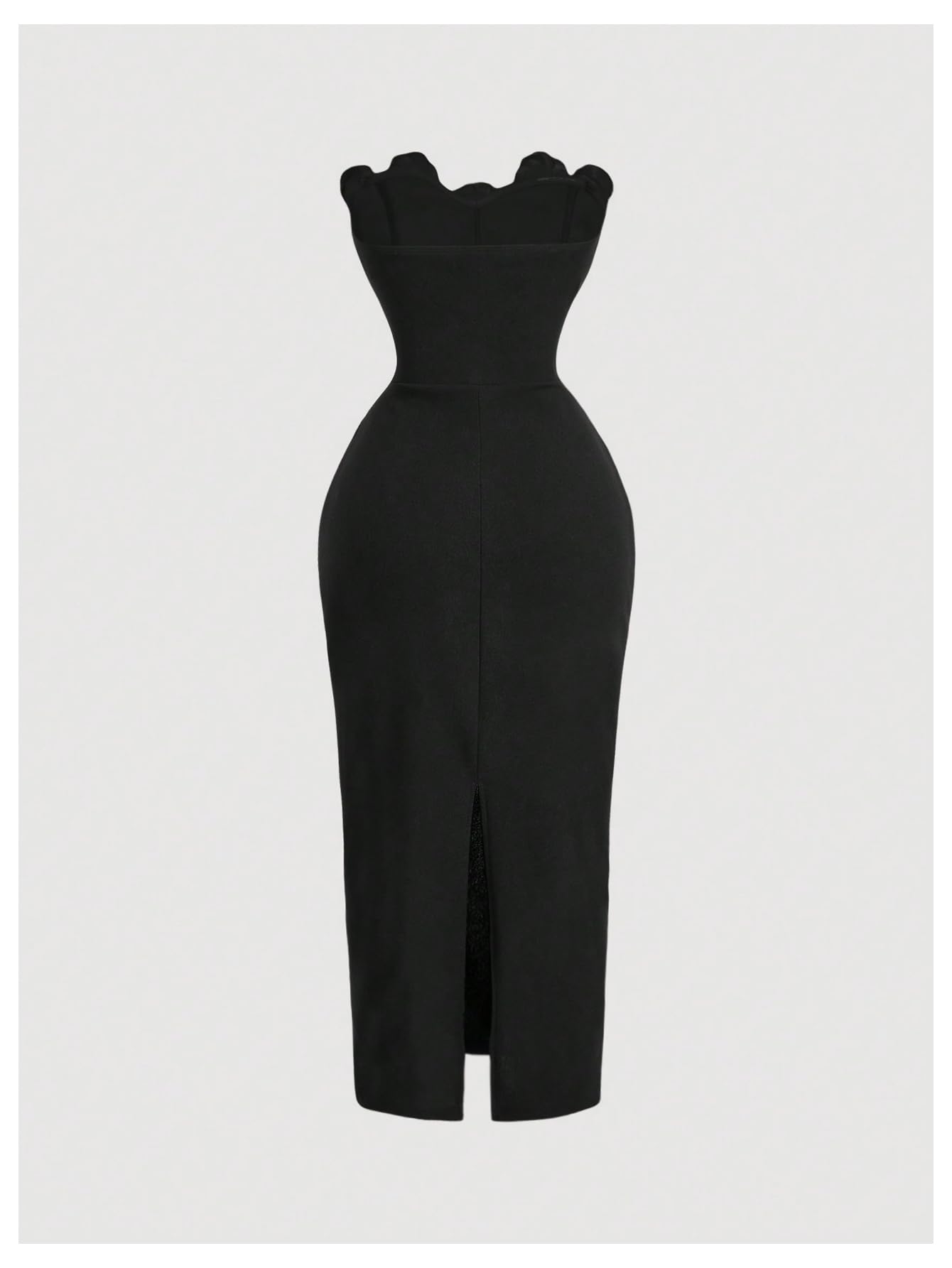 Women's 3D Flower Strapless Midi Dress Ruched Split Corset Bodycon Dresses