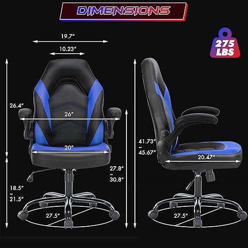 Ergonomic Office Executive Adjustable Swivel Task PU Leather Racing Chair with Flip-up Armrest