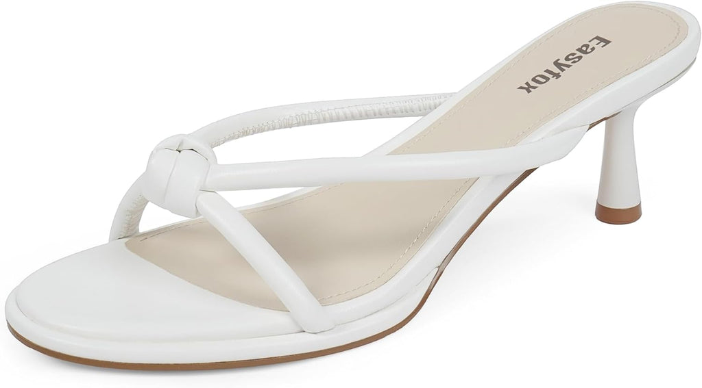 Womens Heeled Sandals Rounded Open Toe Kitten Heels Slip on Bow Mules Sandals