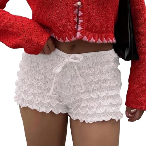 Women Y2k Ruffle Bloomer Shorts Slim Fit Sexy Smocked Lolita Short Pants Pj Lounge Boxers Micro Shorts Bottoms