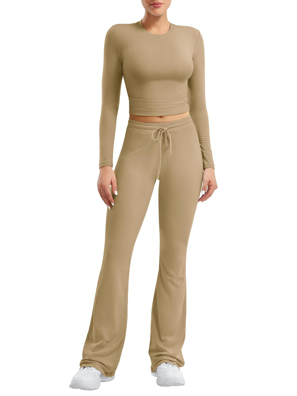 Two Piece Sets for Women Long Sleeve Tops Lounge Set Drawstring Wide Leg Pants Matching